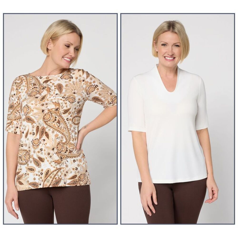 Susan Graver Women's Top Petite PXL Make Your Selection: Print DARK BEIGE